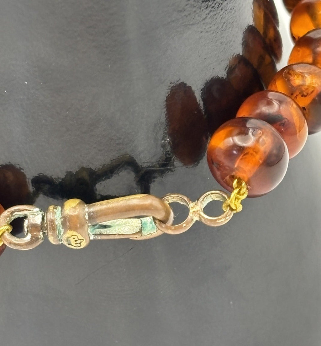 Vintage Amber Bead Bracelet Carved Jade Centerpiece Mid Century Retro