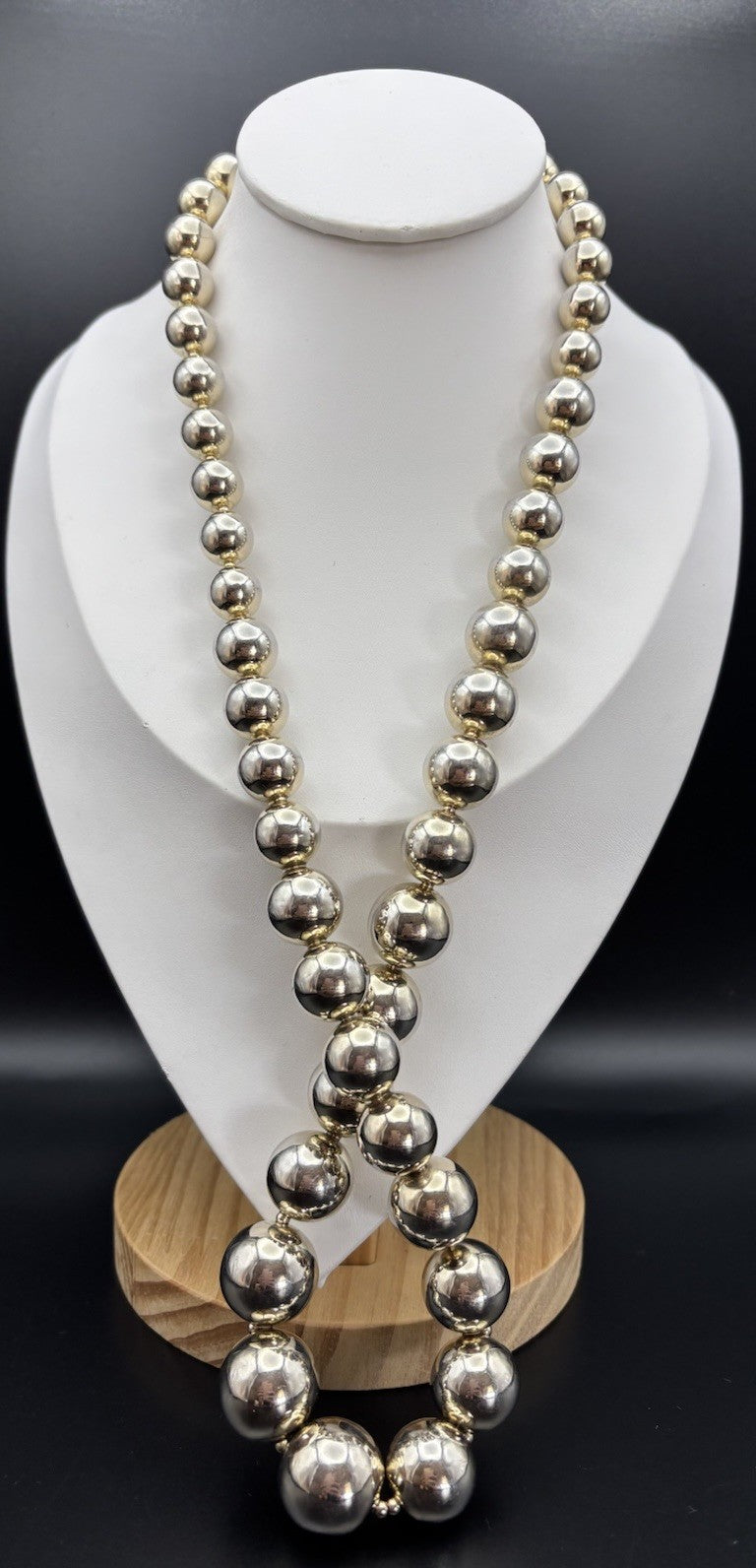 Vintage Heavy Silver Tone Ball Bead Statement Necklace Gold Accents