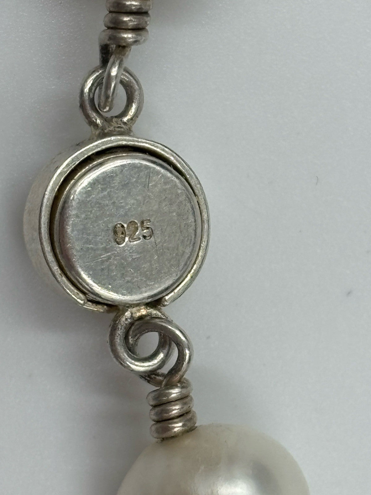 Vintage 925 Sterling Silver 10mm Freshwater Pearl Station Necklace 88cm