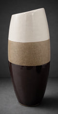 Large Round Ceramic Vase Brown White Speckled Modern Home Decor