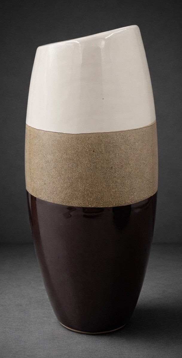 Large Round Ceramic Vase Brown White Speckled Modern Home Decor