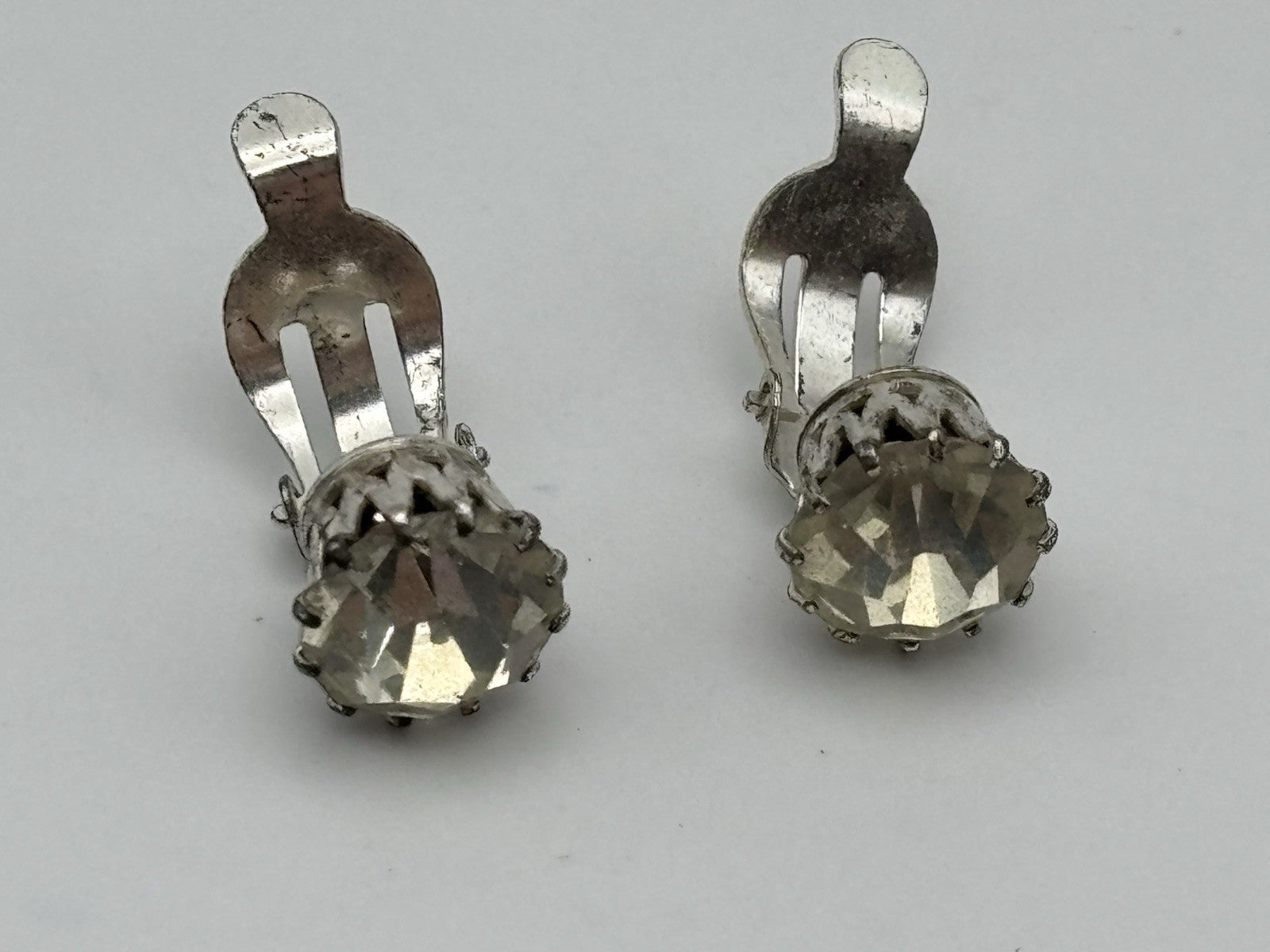 Vintage Mid Century Clear Rhinestone Necklace with Matching Clip Earrings Set