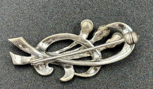 Antique 800 Silver Handcrafted Marcasite Rhinestone Pearls Brooch Signed.
