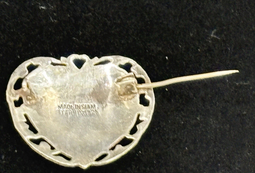 Vintage Siam Sterling Silver Niello Heart Brooch Thai Dancers 1940s