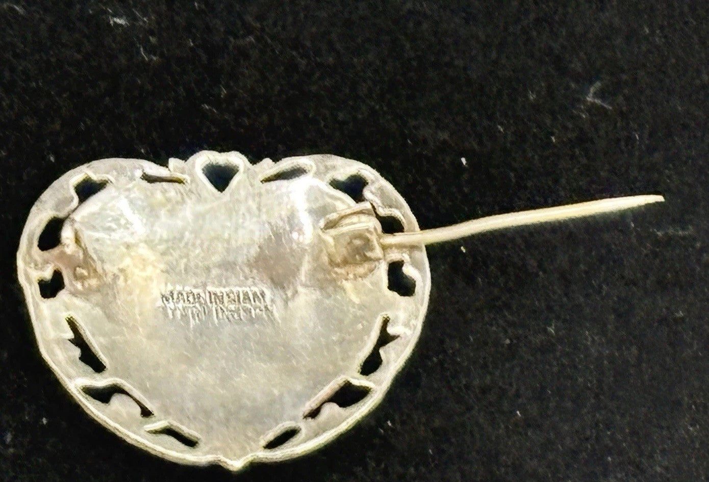 Vintage Siam Sterling Silver Niello Heart Brooch Thai Dancers 1940s