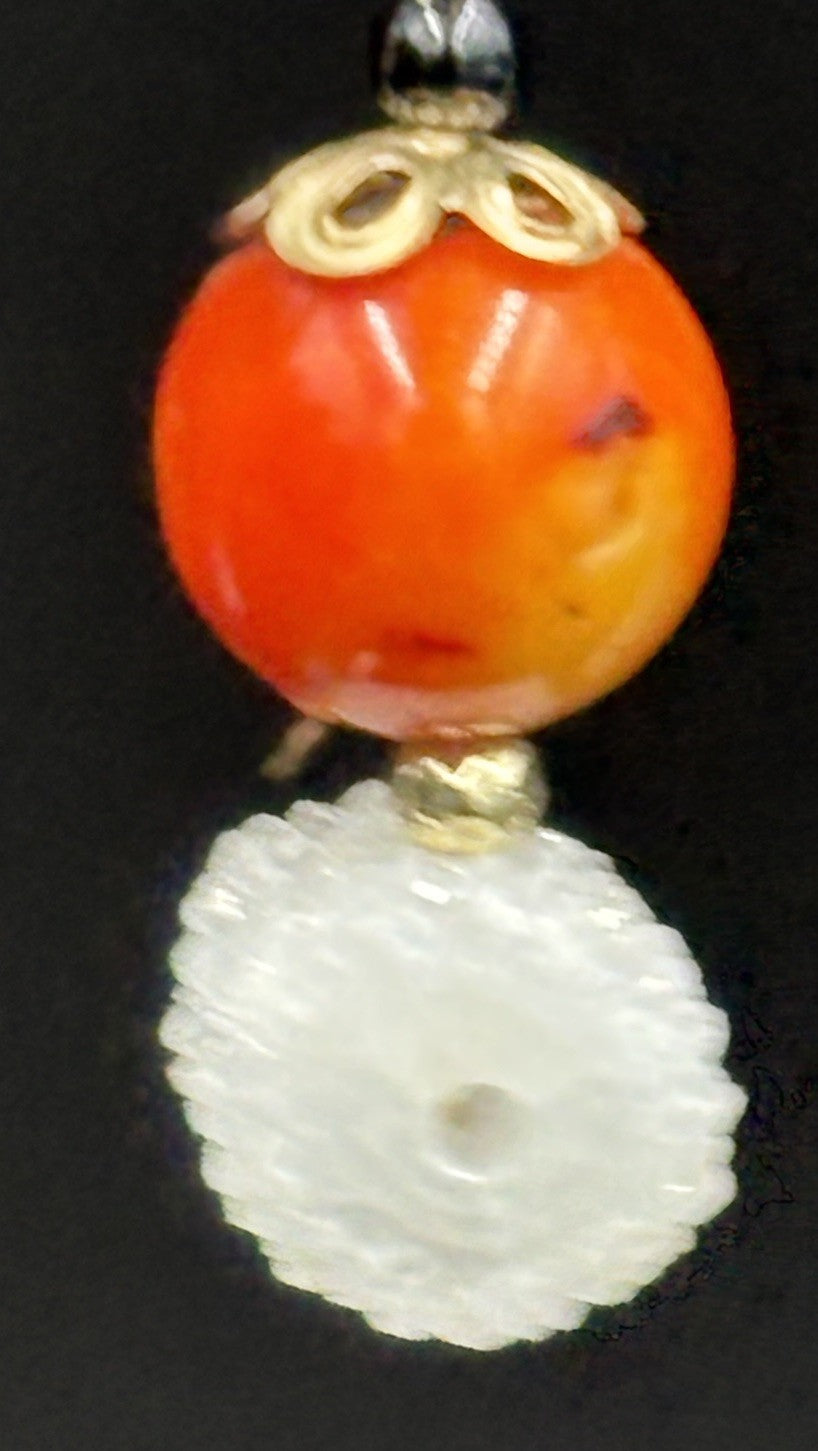 Orange Spiny Oyster & White Druzy Quartz Earrings Artisan Boho Jewelry”