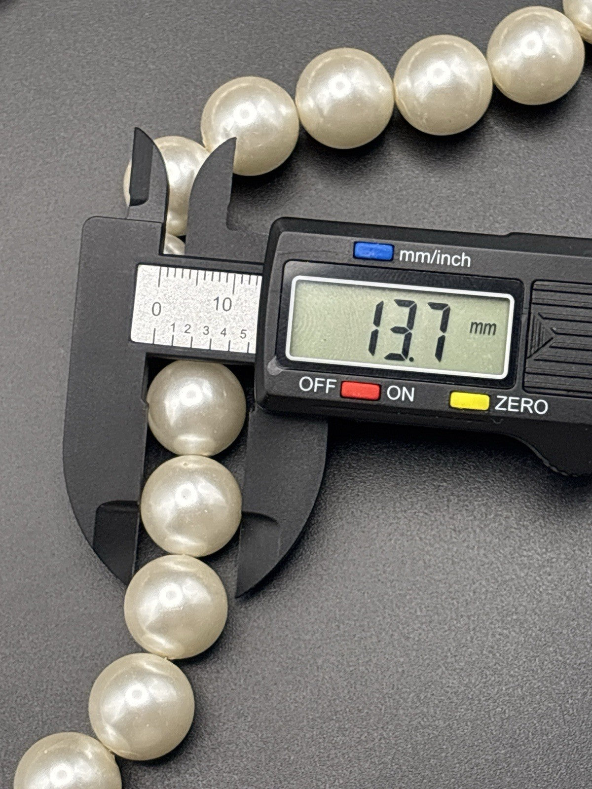Vintage Graduated Glass Pearl Necklace Large 13mm Cream White Strand
