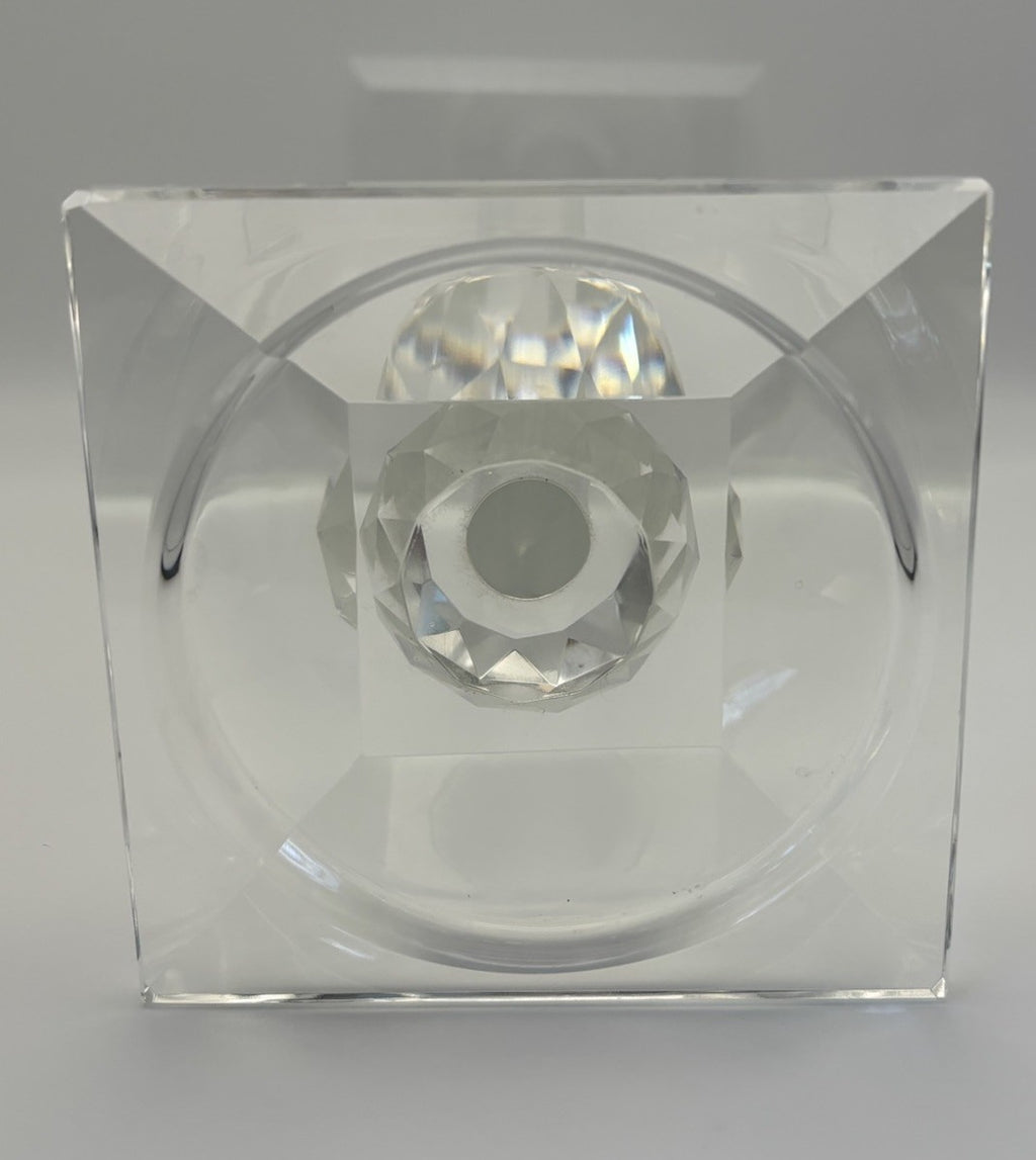 Elegant Faceted Crystal Candlesticks Pair 25cm Sculptural Glass Design