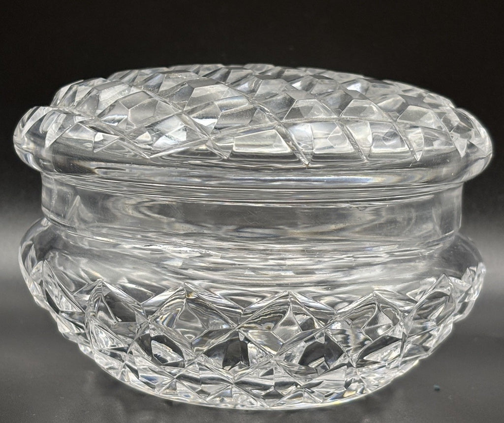 Vintage Heavy Cut Crystal Trinket Box Starburst Base Vanity Dresser Box