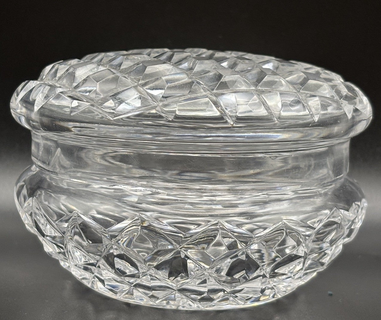 Vintage Heavy Cut Crystal Trinket Box Starburst Base Vanity Dresser Box