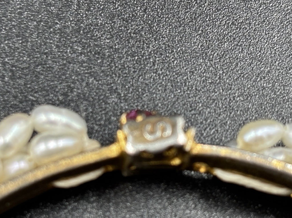 Vintage Genuine Ruby Bangle Bracelet Estate Jewelry Wrapped Genuine Rice Pearls