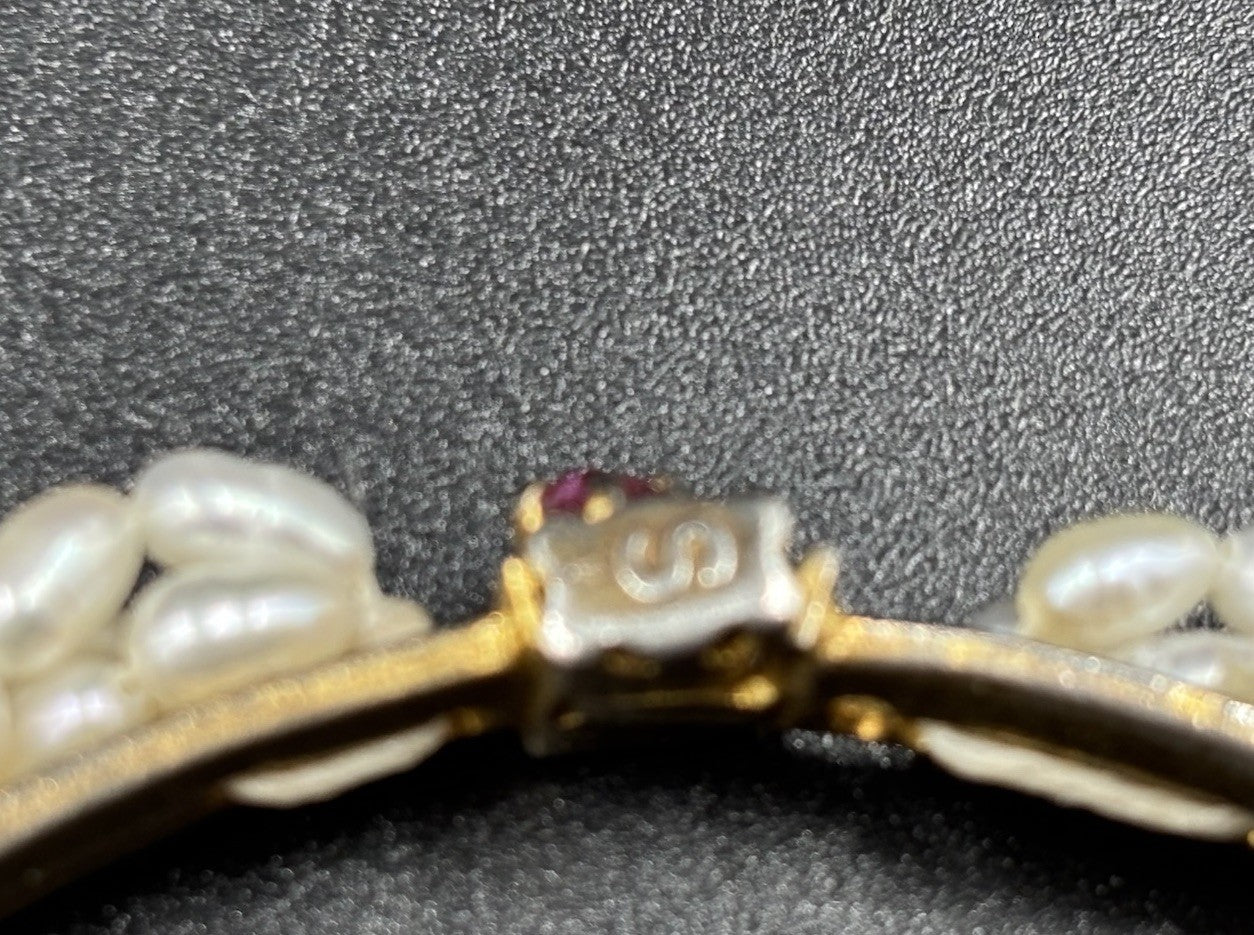 Vintage Genuine Ruby Bangle Bracelet Estate Jewelry Wrapped Genuine Rice Pearls