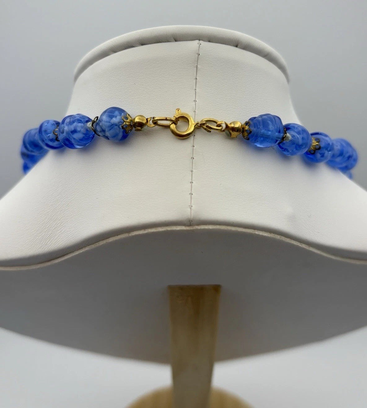 Vintage Blue Marbled Glass Bead Necklace 1950s Czech Jewelry