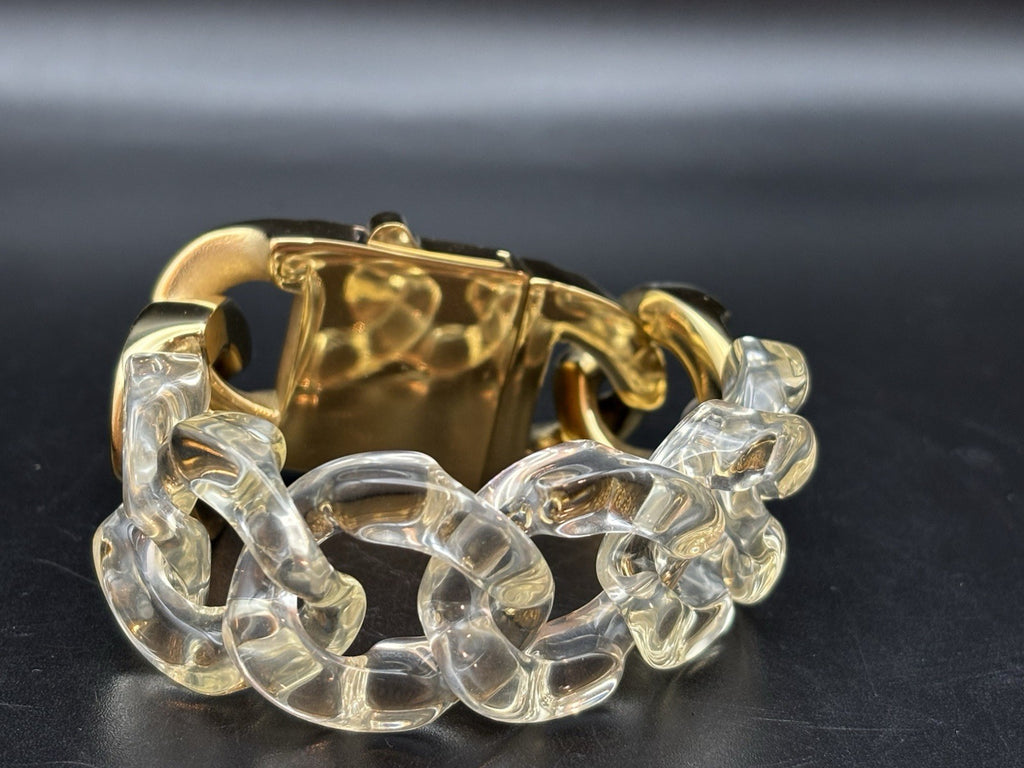 Vitaly Clear Link Chain Bracelet Gold Tone Stainless Steel Boxed 20cm