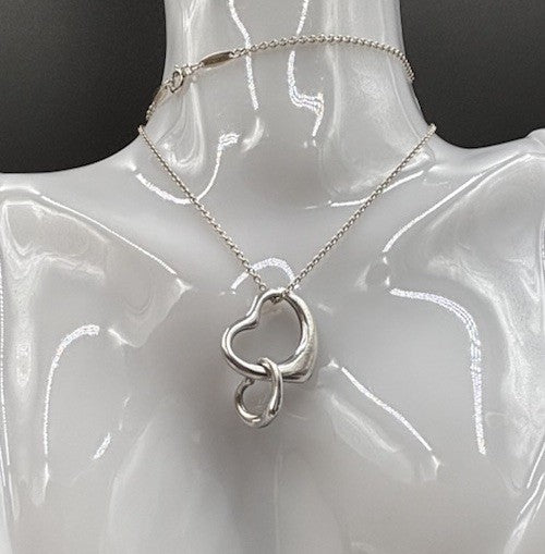 Tiffany Elsa Peretti Sterling Silver Large Double Open Heart Pendant Necklace