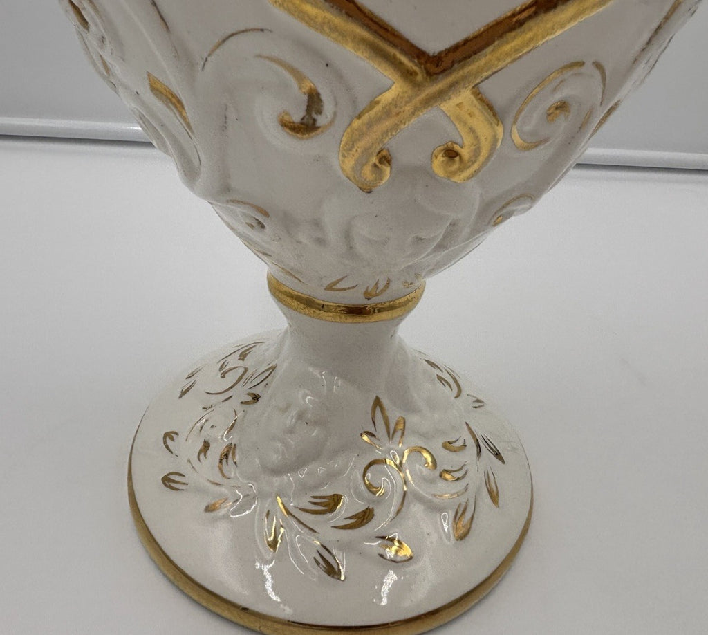 Vintage Capodimonte Italian Porcelain Cherub Ewer Vase Hand Painted Gold Gilt