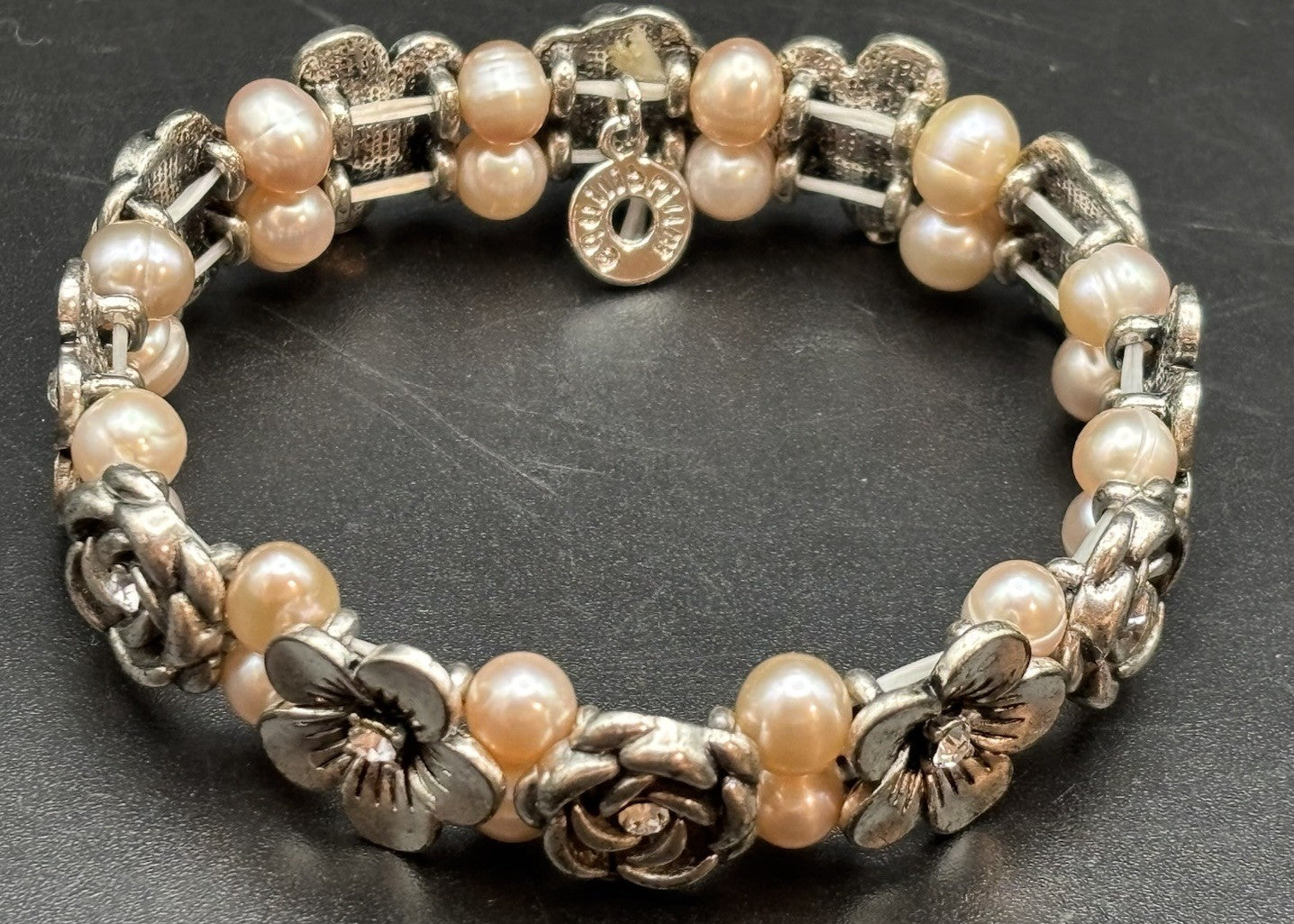 Equilibrium Genuine Freshwater Pearl Flower Bracelet Boxed Vintage Inspired
