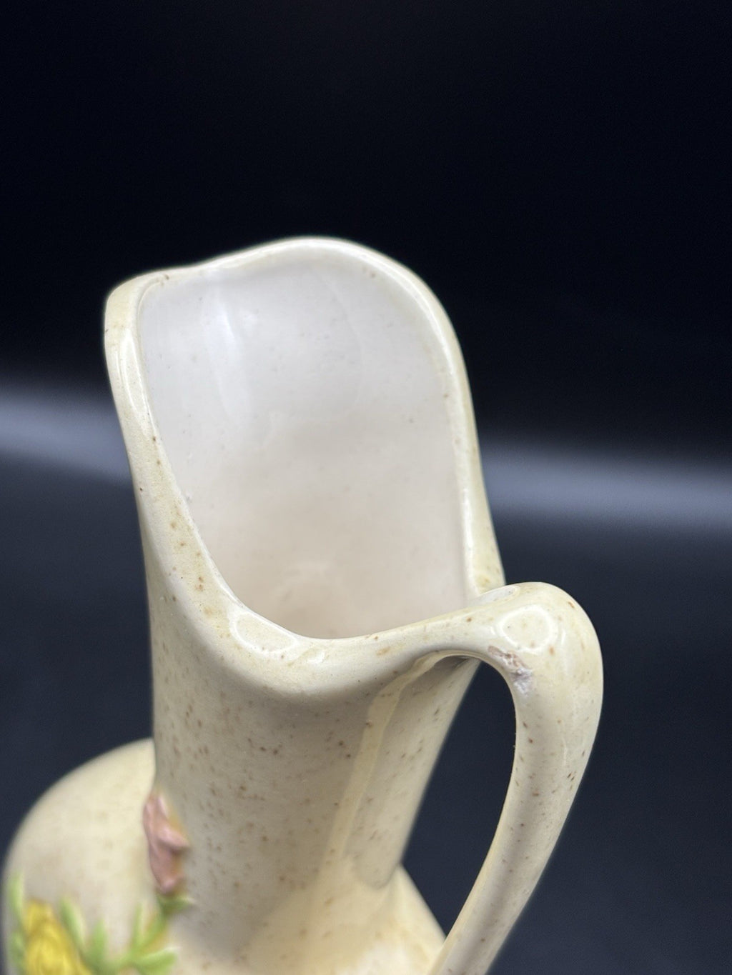 Vintage RNS Ceramic Floral Pitcher Vase Speckled Glaze Handled Jug