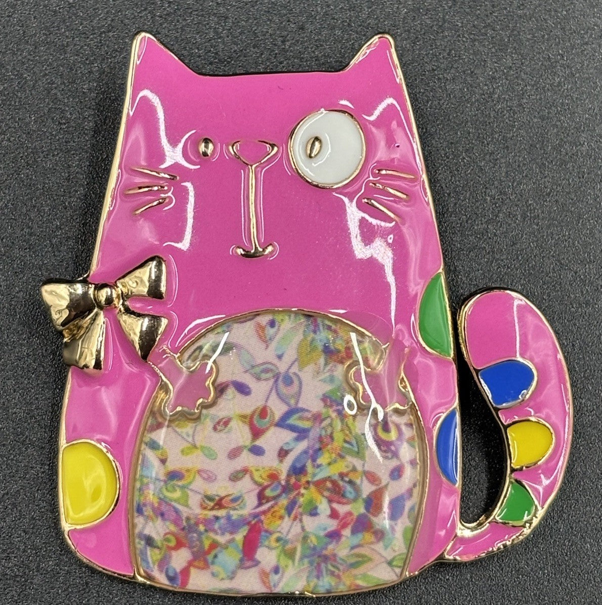 Pink Enamel Adorable Cat Brooch  D&Rui Unsigned