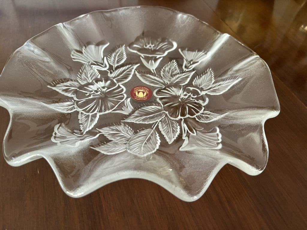 Vintage Walther Glass Mikasa Germany Flower Serving Bowl Candy Dish