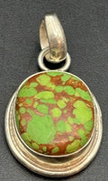 Vintage 925 Sterling Silver Green Matrix Turquoise Pendant Artisan Cabochon