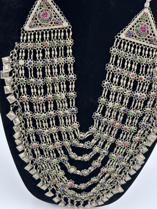 Vintage Ethnic Silver Kuchi Style Statement Bib Necklace