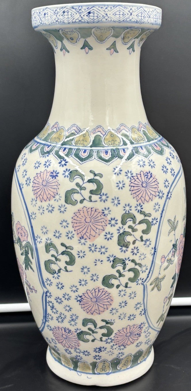 Chinese Jingdezhen Porcelain Vase Hand Painted Birds Peony Floral 42cm Large