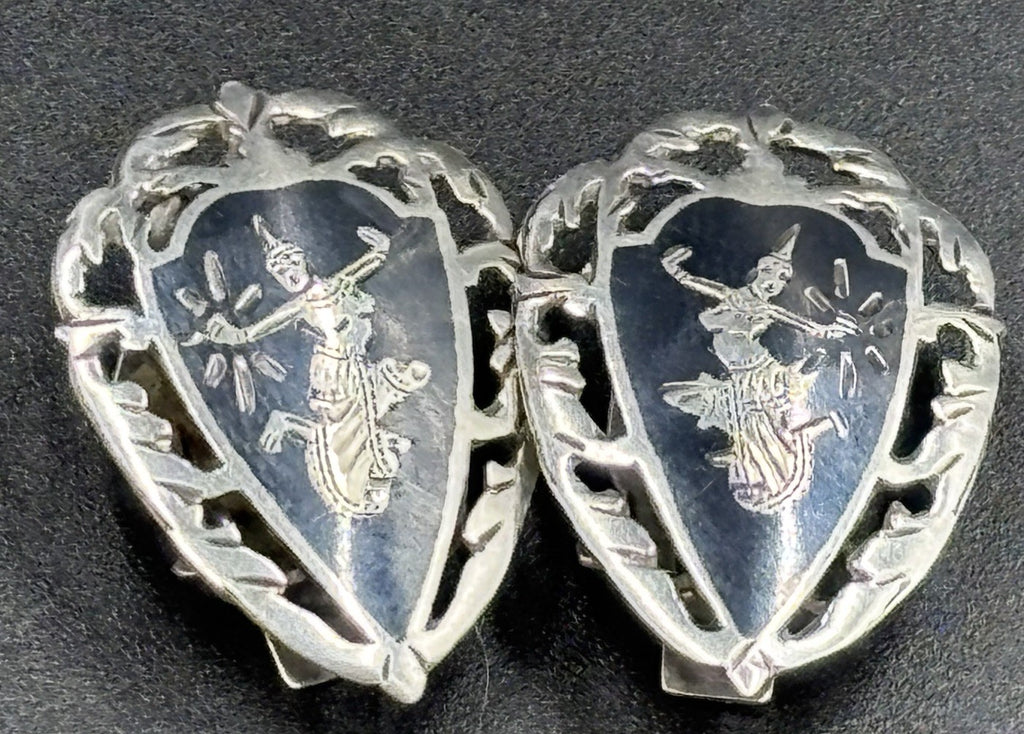 Vintage Siam Sterling Silver Clip On Earrings Thai Dancer Motif