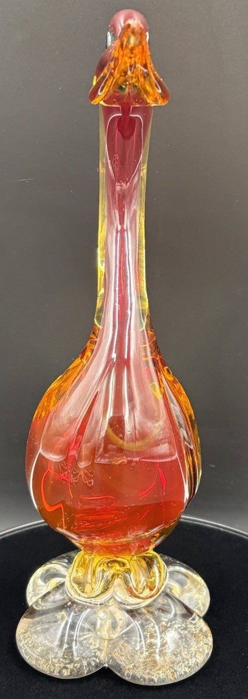 Vintage Murano Art Glass Duck Figurine Statue Red Amber & Clear 26cm In Height.
