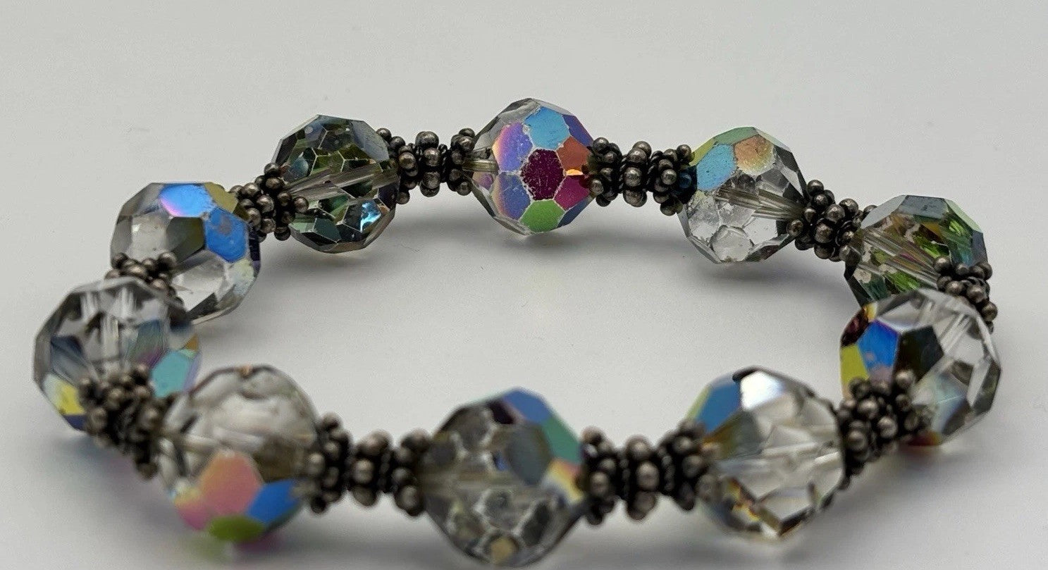 Vintage Aurora Borealis Crystal Bead Stretch Bracelet