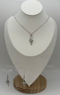 18K gold filled white gold flame pendant necklace earrings set sparkling CZ parure