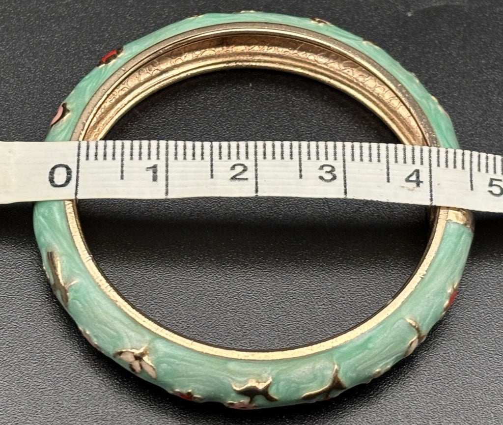 Cloisonne Enamel Baby Bangle Floral Gold Tone Hinged Child Small Size