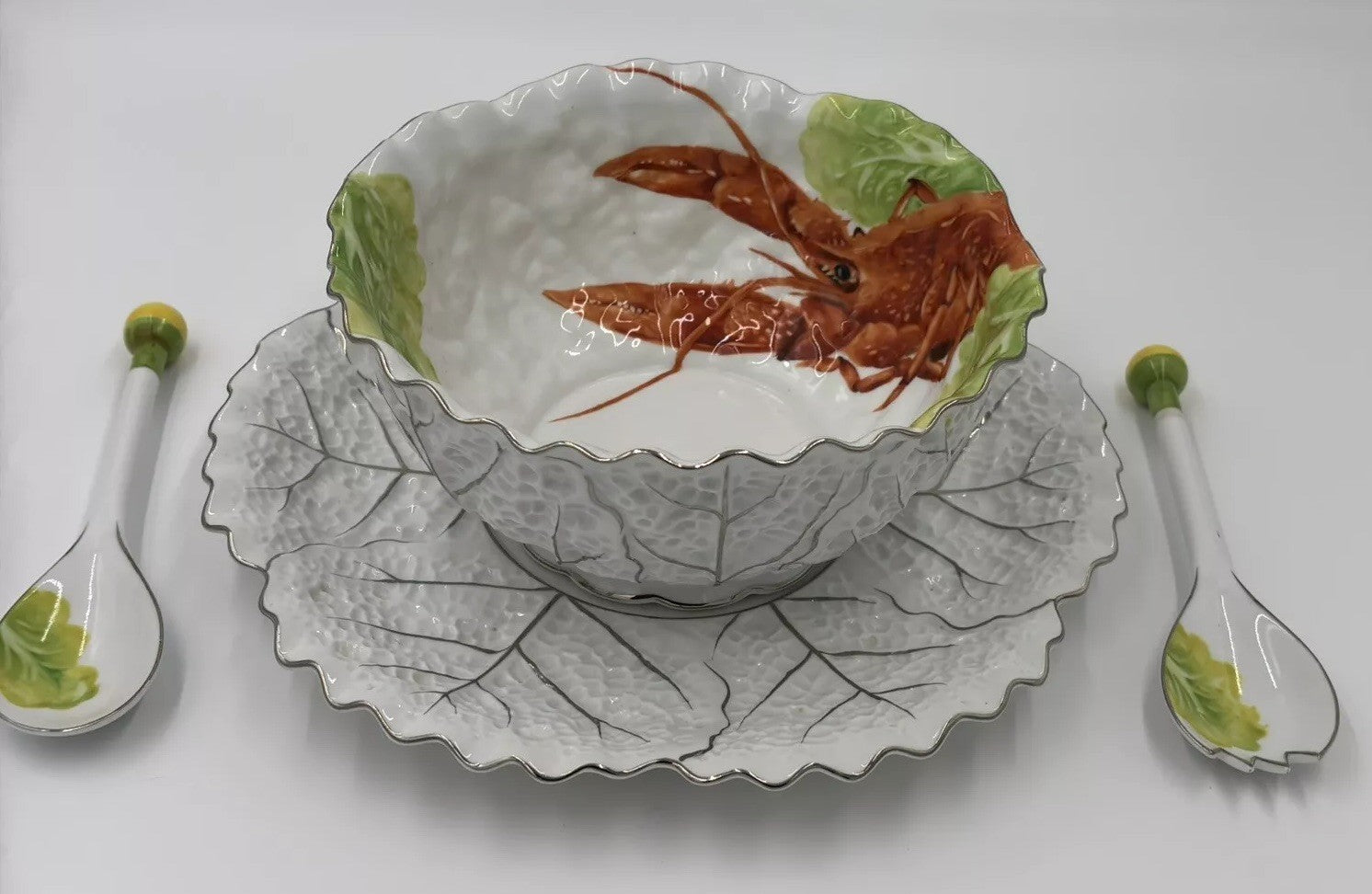 Rare Noritake Lobster Salad Bowl Set Vintage Japan Porcelain Serving Dish