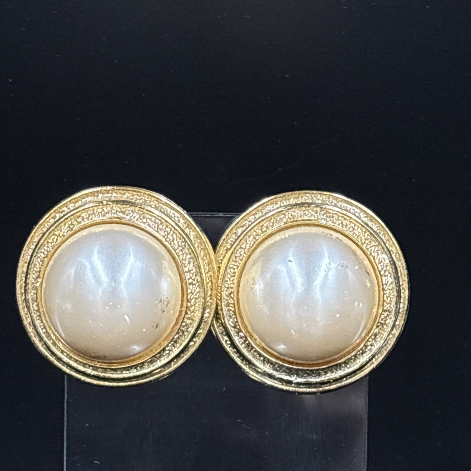 Vintage Orena Paris Glamorous French clip-on Earrings - Faux Pearl Gold Tone