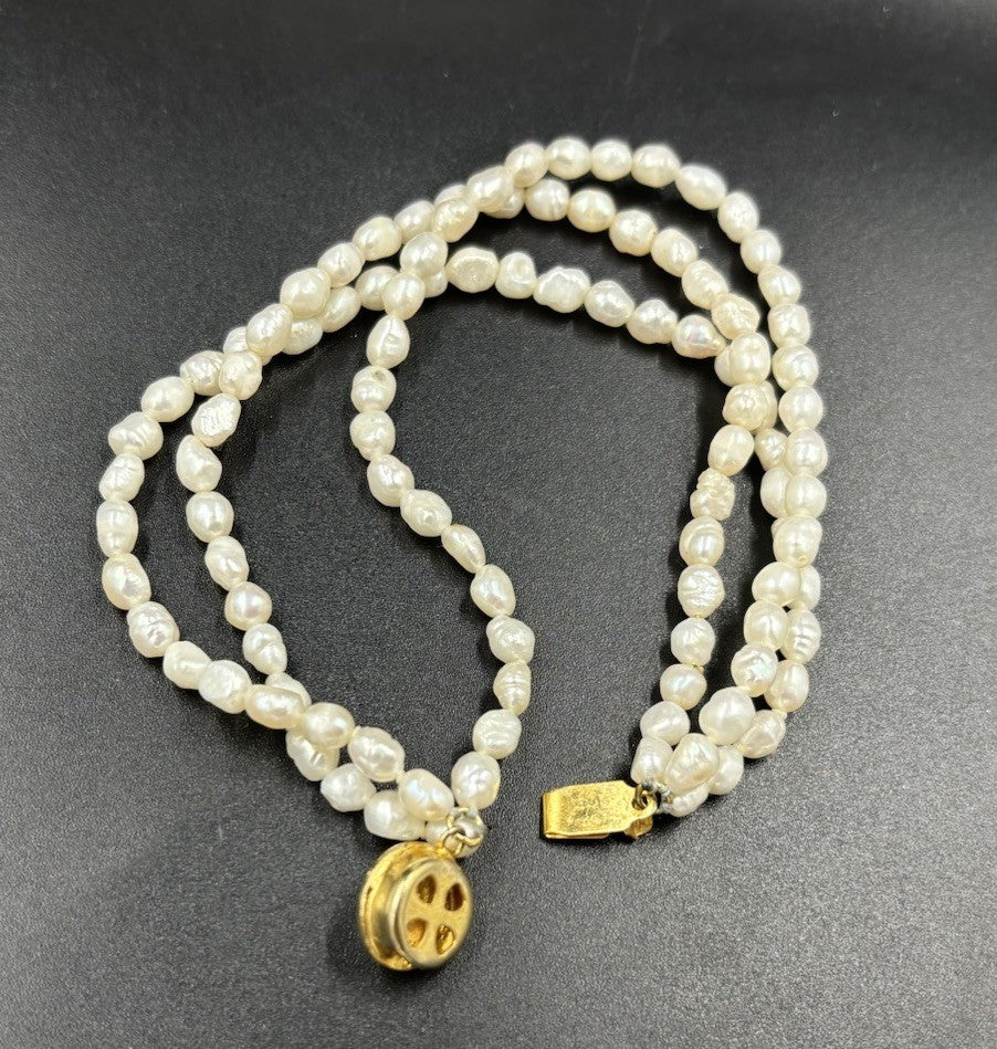 Vintage Cultured Pearl 3 Strand Necklace Bracelet Set 42cm 20cm Gold Clasp