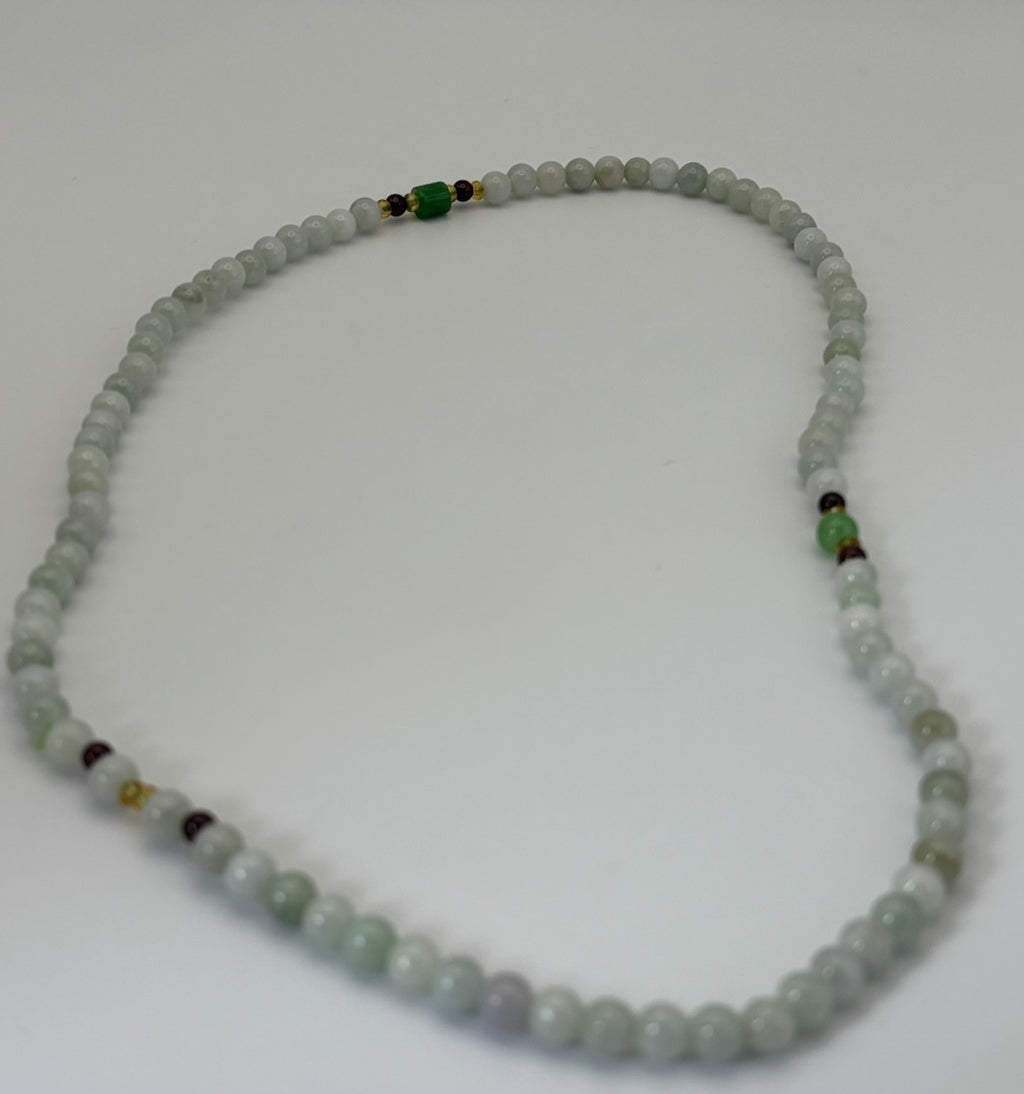 Vintage Natural Jadeite Bead Necklace Pale Green White Lavender Gemstone Strand