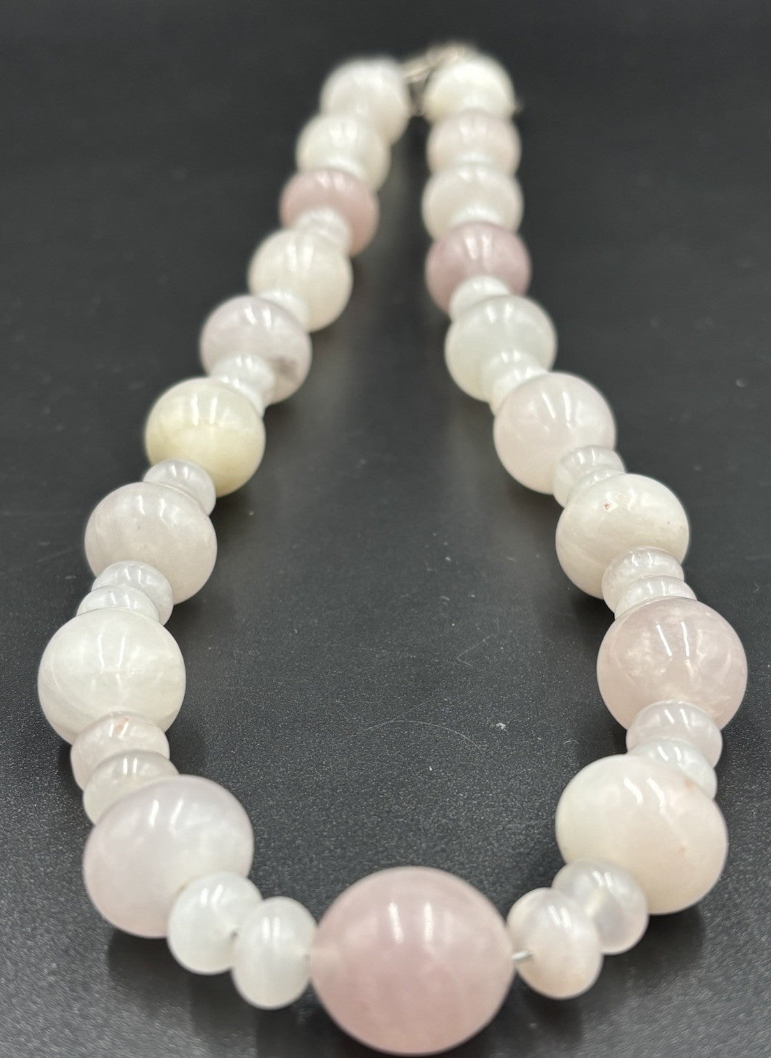 Vintage Style Rose & Milky Quartz Beaded Necklace Chunky Semi-Precious Gemstone