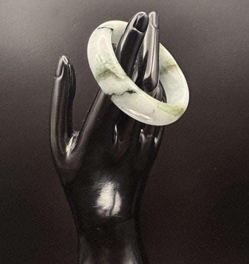 Natural Burmese Jadeite Jade Bangle Moss In Snow Heavy Carved Vintage Bracelet