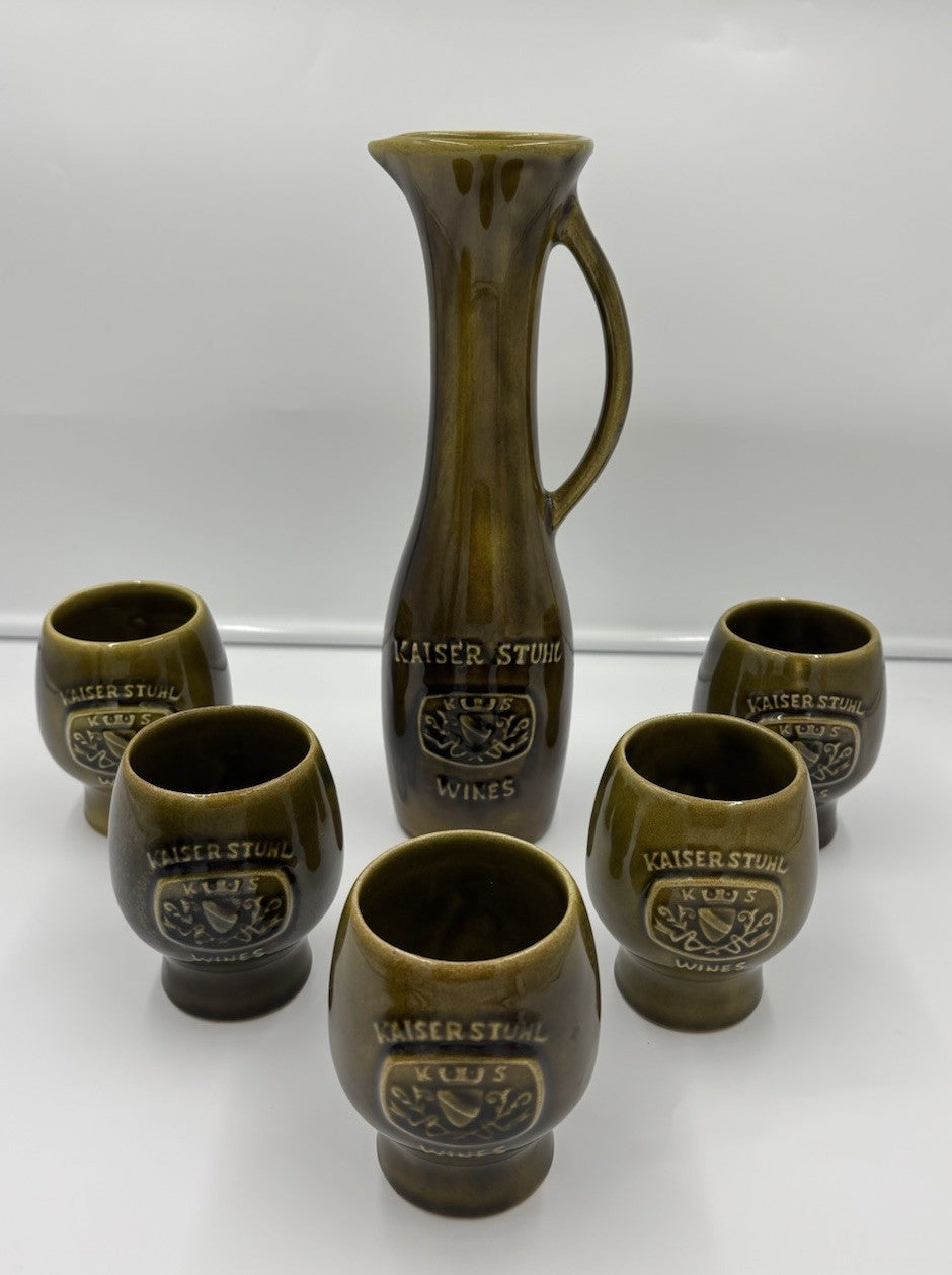 Vintage Kaiser Stuhl Wines 6pc Stoneware Set Carafe 5 Goblets Barossa Australia