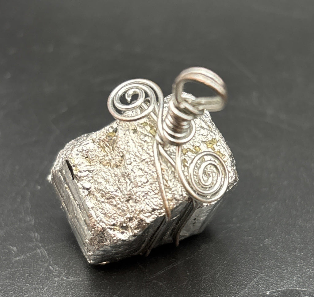 Vintage Natural Raw Pyrite Crystal Nugget Wire Wrapped Pendant Mineral Specimen