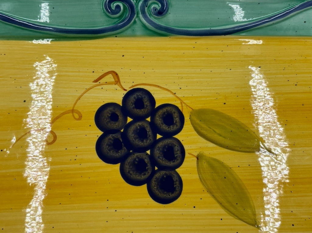 Hand Painted Ceramic Platter Grapes Scroll Border  40 cm Vintage