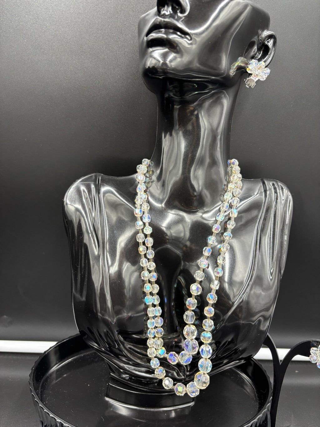 Vintage Aurora Boris Faceted Crystal AB Necklace & Earrings Set