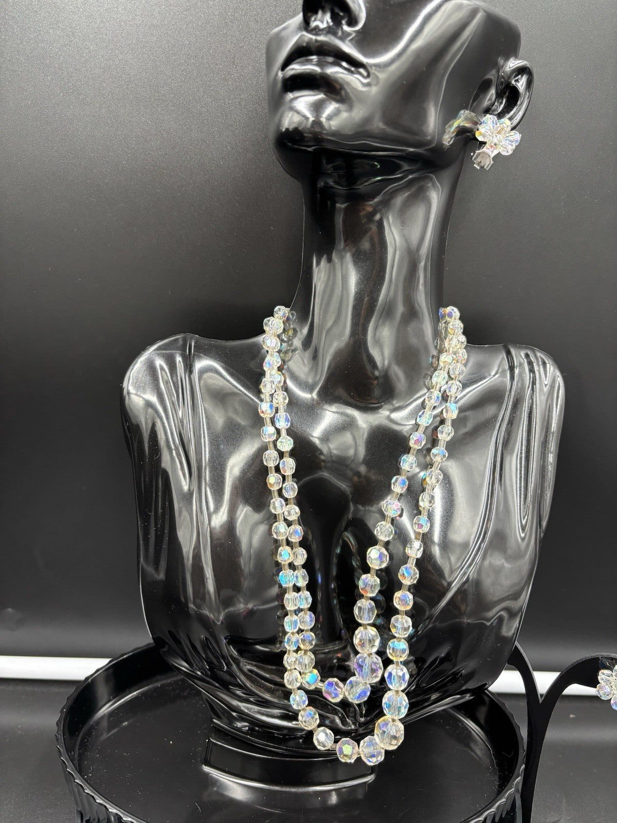 Vintage Aurora Boris Faceted Crystal AB Necklace & Earrings Set