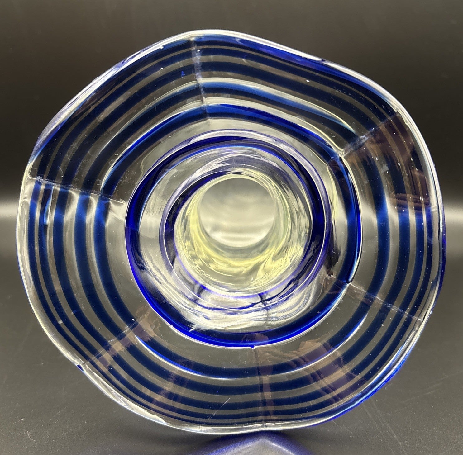 Vintage Cobalt Blue Art Glass Vase Hand Blown Spiral Applied Handle Murano Style