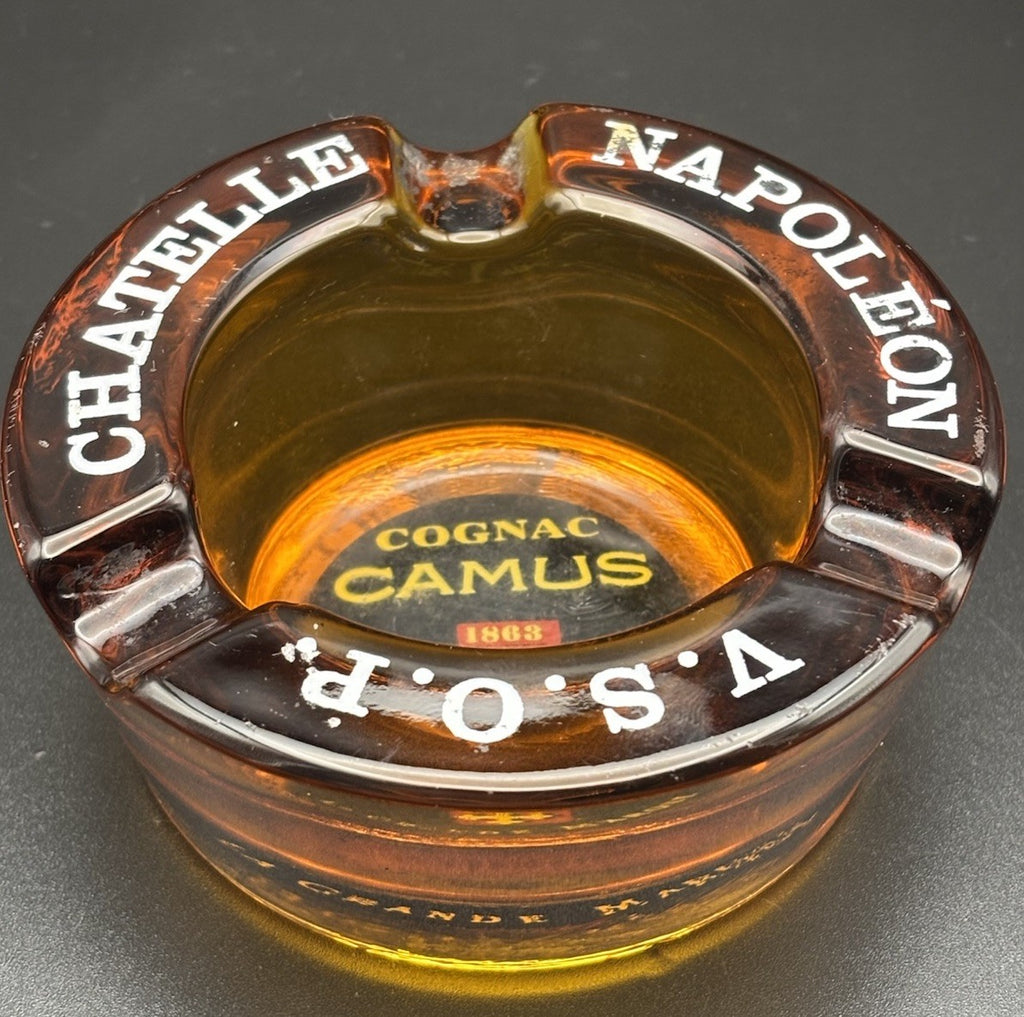 Vintage Camus Cognac Ashtray V.S.O.P Chateau Napoleon Amber Glass France