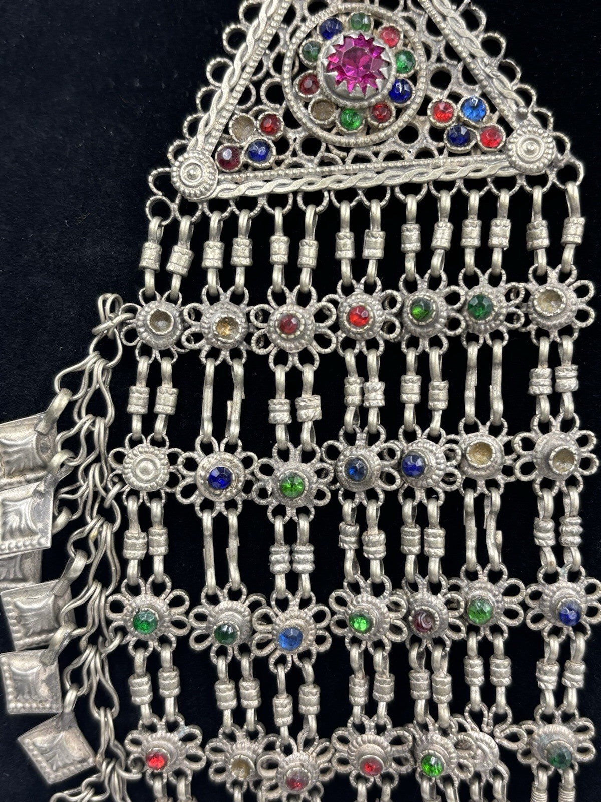 Vintage Ethnic Silver Kuchi Style Statement Bib Necklace