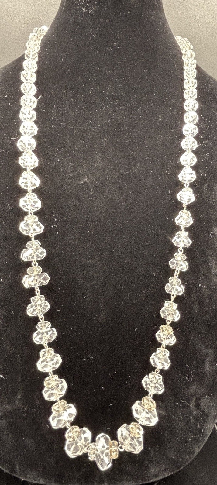Antique 1920s Art Deco Rock Crystal Necklace Sterling Silver Faceted Beads