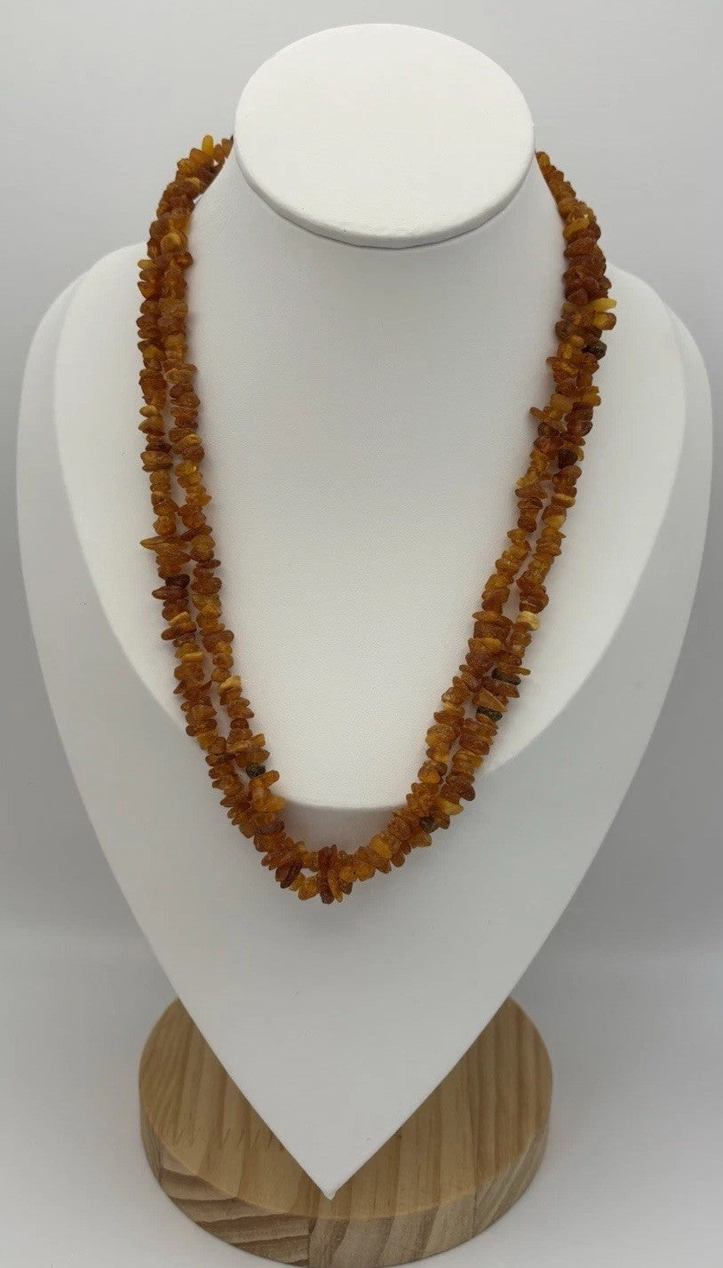 Vintage Baltic Amber Necklace Cognac Nugget Beads Double Strand