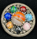 Vintage Miracle Scottish Celtic Banded Multiple Agate Glass Pin Brooch Signed
