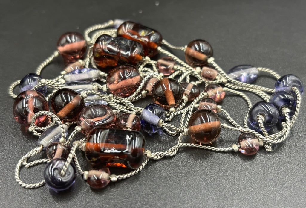 Vintage Sterling Silver Glass Bead Necklace Italy Murano Czech Style